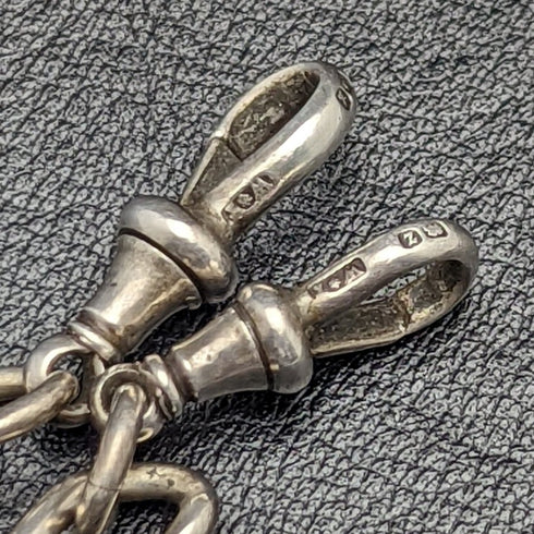 1899 British Antique Pure Silver (925 Silver) Double Albert Chain 57g Medal Fob